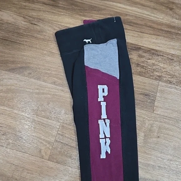 VS PINK MAROON/BLACK/GREY COLORBLOCKED YOGA PANTS SIZE XS - Picture 4 of 11